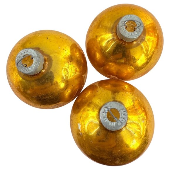 3 VTG Gold Glass Ornaments Santa Design Merry Christmas Tree stencil Mica Skiing - Picture 3 of 9